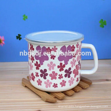 Enamel milk mugs with lid SS edge & PP lid